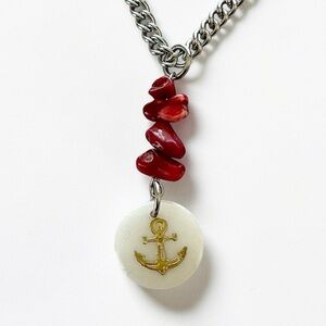 🆕 Gold Anchor in Shell with Gemstones Pendant Necklace-Stainless Steel